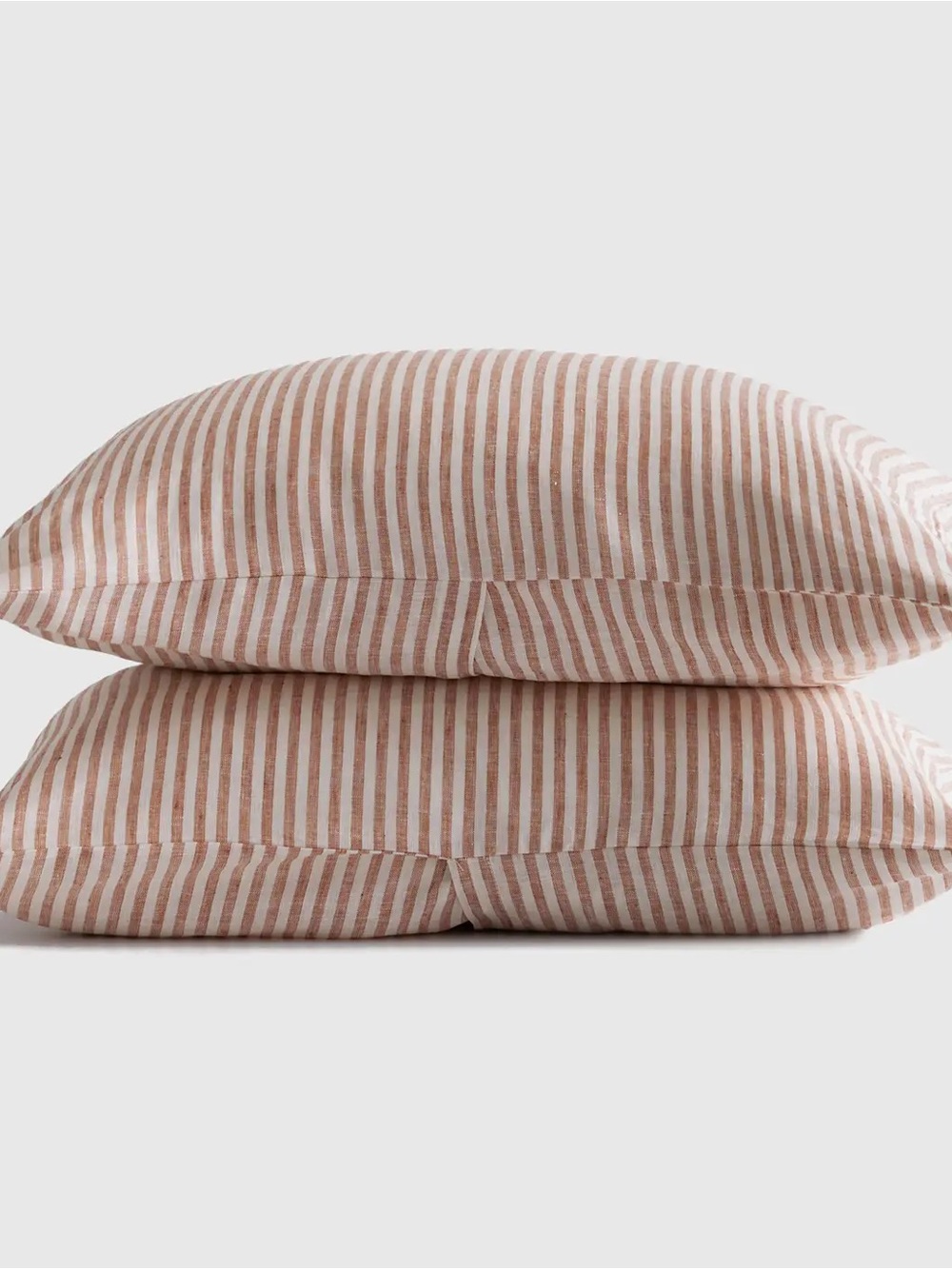 Quince Sham Set 100% European Linen Standard Size Terracotta/White Stripe